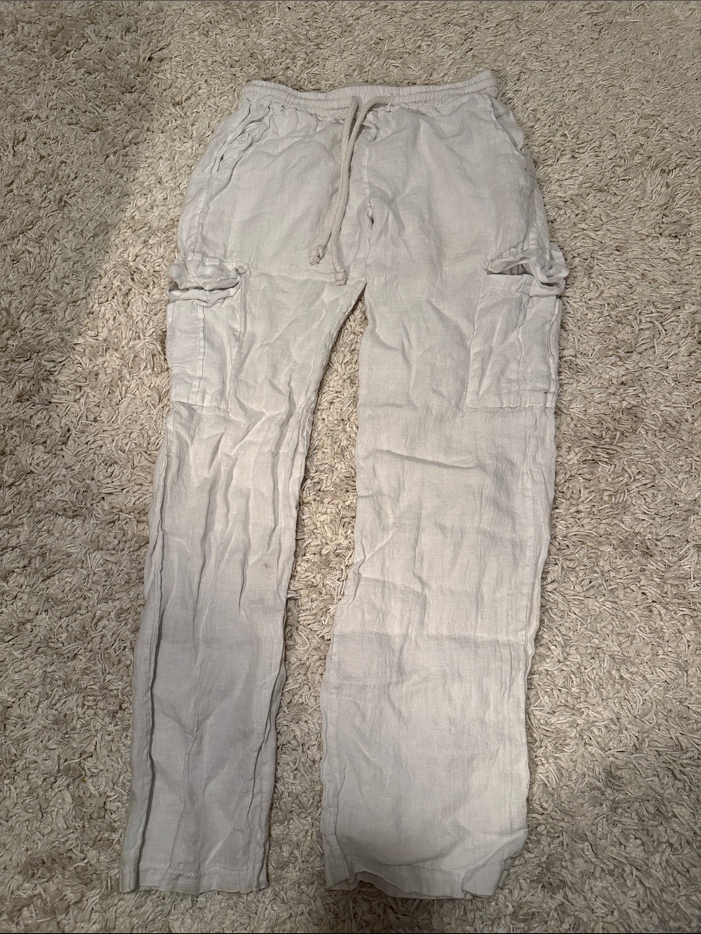 Women's Straight-Leg Cargo Linen Blend Pants in White